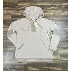 Hem & Thread Soft Boho Hooded Henley Pullover Neutral Cottagecore Lounge Too